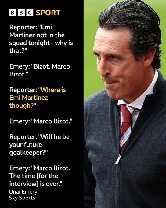 BOB半岛-真-人机模式🤣记者问询大马丁，埃梅里4次重复回答“比佐特”